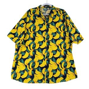 JOGAL Men's XXL XXXL Banana Print‎ Short Sleeve Button Up Shirt Tropical Fun